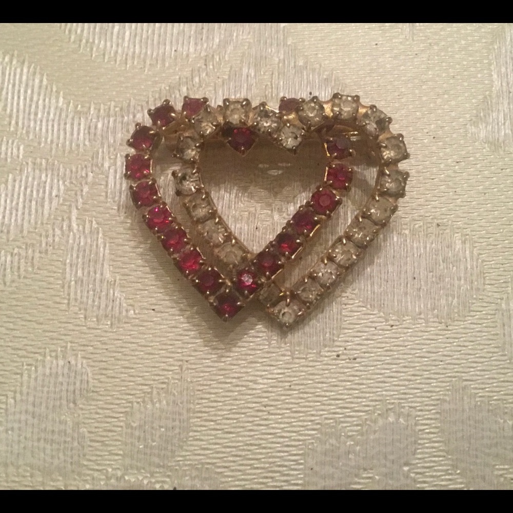 Double Heart Rhinestone Brooch
